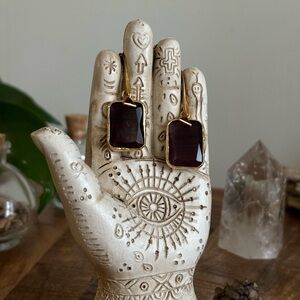 Deep Burgubdy and Gold Earrings with Square Gemstones